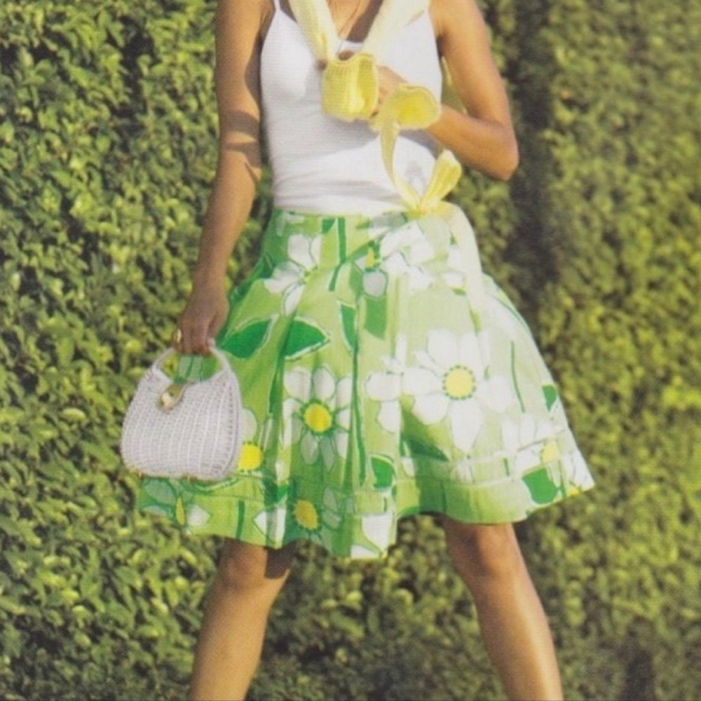 Lilly Pulitzer Green Yellow Floral Camille Pleated Wrap Skirt 0 A-Line Fresh Air